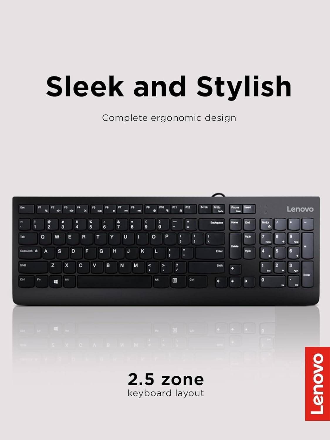 Lenpo 300 USB Keyboard Wired Adjustable Tilt Ergonomic -Black - Image 3
